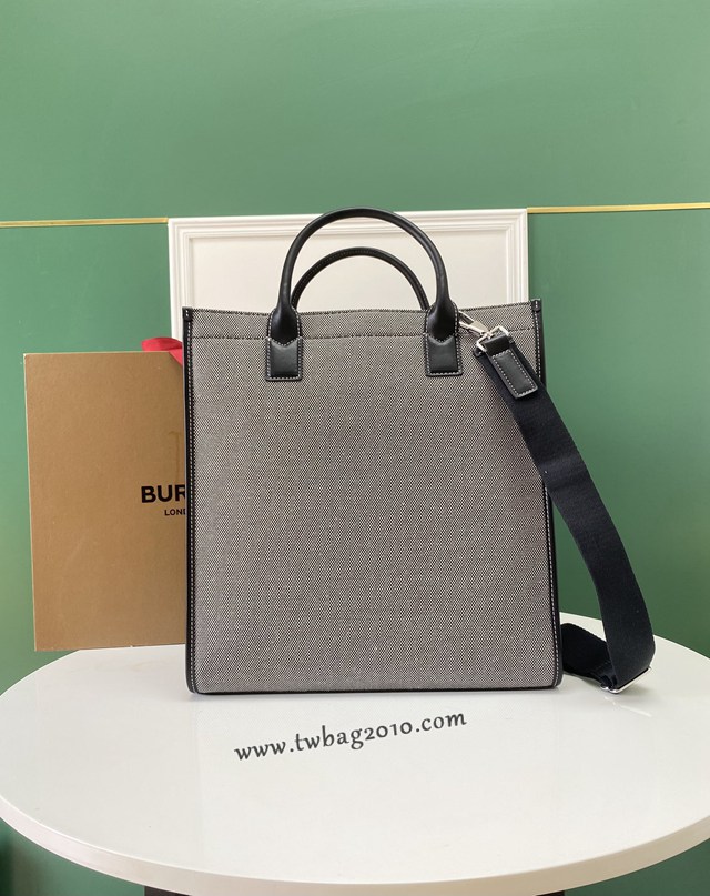 Burberry專門店新款男士托特包 巴寶莉棉質紗線條紋肩背帶手提肩背購物袋 yxb1382